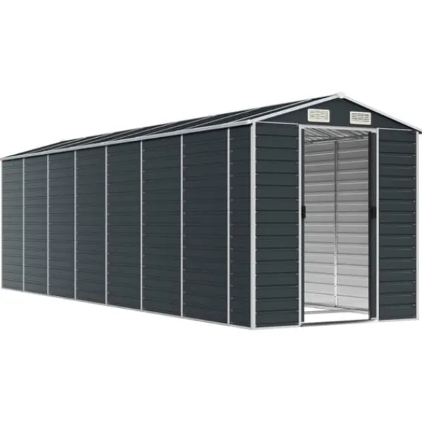 New Haveskur i galvaniseret stål - Robust opbevaring | Farve: Antracitgrå | Størrelse: 191x640x198 cm Skure, Garager & Carports