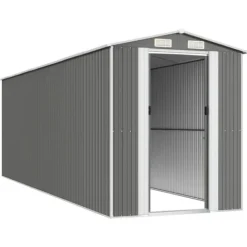 Skure, Garager & Carports^Haveskur i galvaniseret stål - Rummelig opbevaring | Farve: Lysegrå | Størrelse: 192x606x223 cm