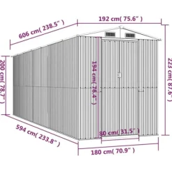 Skure, Garager & Carports^Haveskur i galvaniseret stål - Rummelig opbevaring | Farve: Lysegrå | Størrelse: 192x606x223 cm