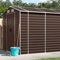 Skure, Garager & Carports^Haveskur i galvaniseret stål - Multifunktionel opbevaring | Størrelse: 191x725x198 cm | Farve: Brun