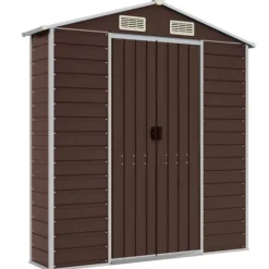 Skure, Garager & Carports^Haveskur i galvaniseret stål - Multifunktionel opbevaring | Størrelse: 191x725x198 cm | Farve: Brun