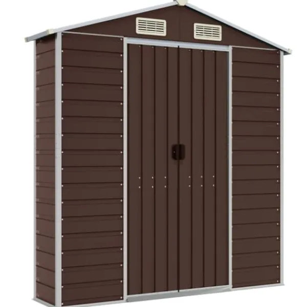 Skure, Garager & Carports^Haveskur i galvaniseret stål - Multifunktionel opbevaring | Størrelse: 191x725x198 cm | Farve: Brun