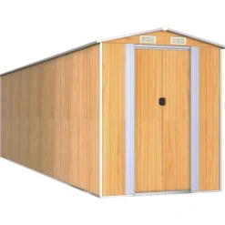 Outlet Haveskur i galvaniseret stål - Rummeligt opbevaringsskur | Farve: Lysebrun | Størrelse: 192x689x223 cm Skure, Garager & Carports