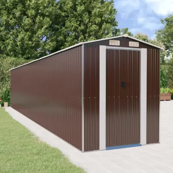 Discount Haveskur i galvaniseret stål - Rummelig opbevaringsløsning | Farve: Mørkebrun | Størrelse: 192x102x223 cm Skure, Garager & Carports