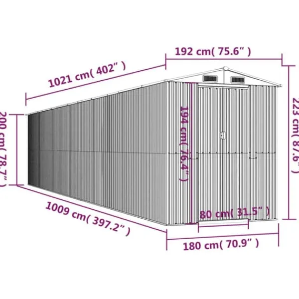 Discount Haveskur i galvaniseret stål - Rummelig opbevaringsløsning | Farve: Mørkebrun | Størrelse: 192x102x223 cm Skure, Garager & Carports