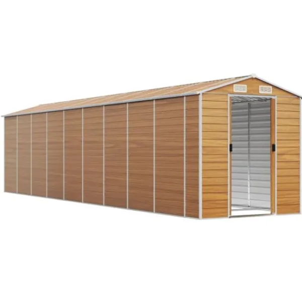 Skure, Garager & Carports^Haveskur i galvaniseret stål - Opbevaringsløsning | Størrelse: 191x810x198 cm | Farve: Lysebrun