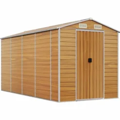 Skure, Garager & Carports^Haveskur i galvaniseret stål - Multifunktionel opbevaring | Farve: Lysebrun | Størrelse: 191x385x198 cm