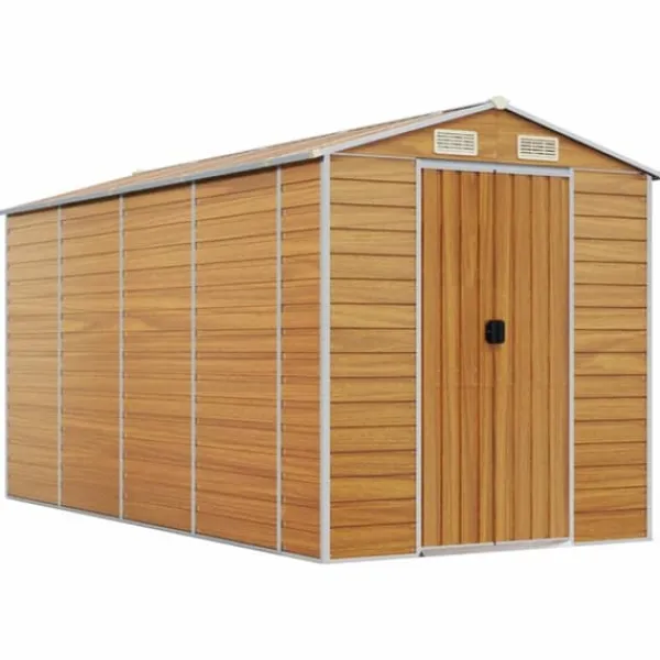 Skure, Garager & Carports^Haveskur i galvaniseret stål - Multifunktionel opbevaring | Farve: Lysebrun | Størrelse: 191x385x198 cm