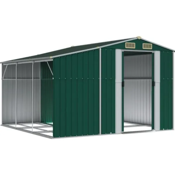 Skure, Garager & Carports^Haveskur i galvaniseret stål - Opbevaringsskur til haveværktøj | Farve: Grøn | Størrelse: 277x279x179 cm
