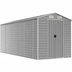 Skure, Garager & Carports^Haveskur i galvaniseret stål - Multifunktionelt opbevaringsskur | Farve: Lysegrå | Størrelse: 191x470x198 cm