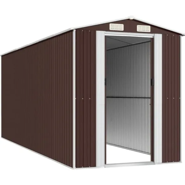 Skure, Garager & Carports^Haveskur i galvaniseret stål - Rummeligt og holdbart | Størrelse: 192x523x223 cm | Farve: Mørkebrun
