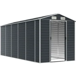 Sale Haveskur i galvaniseret stål - Opbevaring til haveværktøj | Farve: Antracitgrå | Størrelse: 191x470x198 cm Skure, Garager & Carports