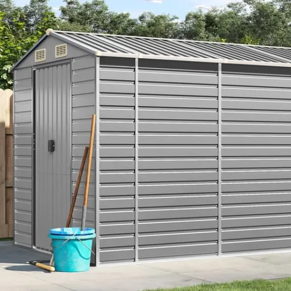 Hot Haveskur i galvaniseret stål - Multifunktionelt opbevaringsskur | Størrelse: 191x640x198 cm | Farve: Lysegrå Skure, Garager & Carports