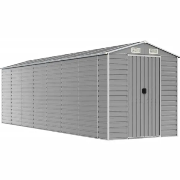 Hot Haveskur i galvaniseret stål - Multifunktionelt opbevaringsskur | Størrelse: 191x640x198 cm | Farve: Lysegrå Skure, Garager & Carports