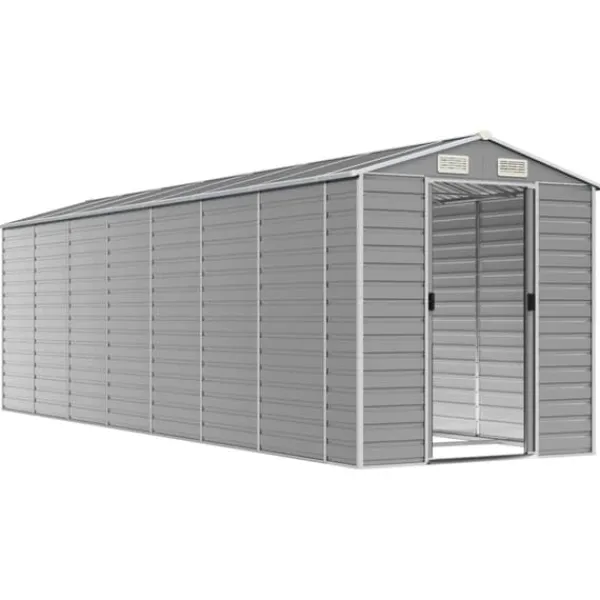 Hot Haveskur i galvaniseret stål - Multifunktionelt opbevaringsskur | Størrelse: 191x640x198 cm | Farve: Lysegrå Skure, Garager & Carports