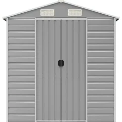 Hot Haveskur i galvaniseret stål - Multifunktionelt opbevaringsskur | Størrelse: 191x640x198 cm | Farve: Lysegrå Skure, Garager & Carports