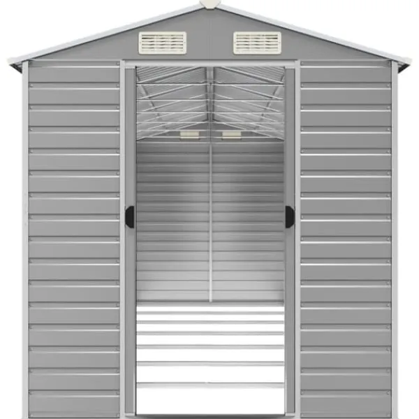Hot Haveskur i galvaniseret stål - Multifunktionelt opbevaringsskur | Størrelse: 191x640x198 cm | Farve: Lysegrå Skure, Garager & Carports