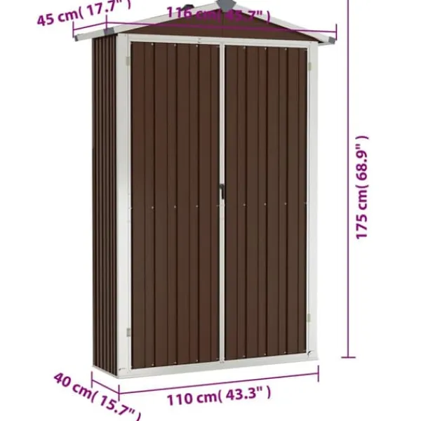 Haveskur i galvaniseret stål - Opbevaringshus | Størrelse: 116x45x175 cm | Farve: Brun Skure, Garager & Carports