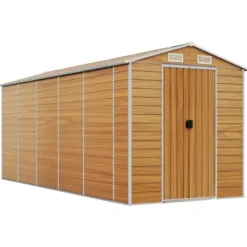Skure, Garager & Carports^Haveskur i galvaniseret stål - Opbevaring med ventilation | Farve: Lysebrun | Størrelse: 191x470x198 cm