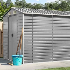 Skure, Garager & Carports^Haveskur i galvaniseret stål - Multifunktionelt udendørs opbevaringsskur | Farve: Lysegrå | Størrelse: 191x980x198 cm