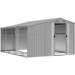 Best Haveskur i galvaniseret stål - Opbevaring til værktøj | Farve: Grå | Størrelse: 277x365,5x179 cm Skure, Garager & Carports