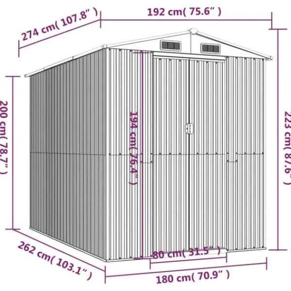 Best Haveskur i galvaniseret stål - Rummelig opbevaring | Farve: Antracitgrå | Størrelse: 192x274x223 cm Skure, Garager & Carports