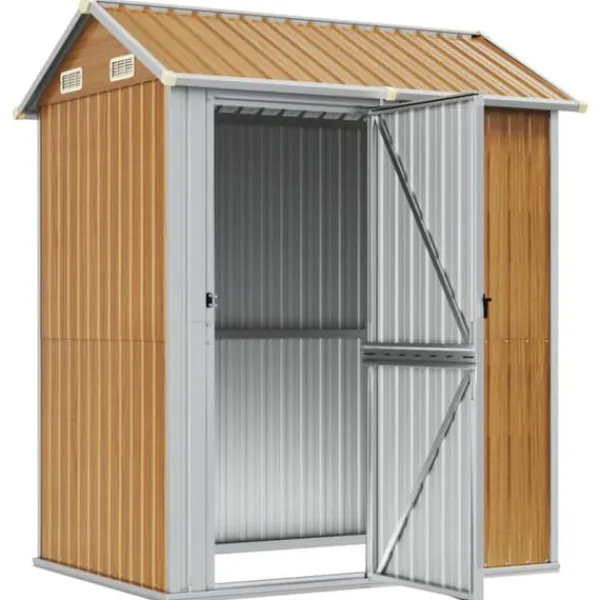 Skure, Garager & Carports^Haveskur i galvaniseret stål - Multifunktionelt opbevaringsrum | Farve: Lysebrun | Størrelse: 192x152,5x237 cm