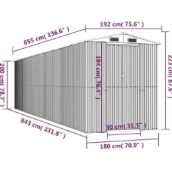 Online Haveskur i galvaniseret stål - Rummelig udendørs opbevaringsløsning | Størrelse: 192x85x223 cm | Farve: Antracitgrå Skure, Garager & Carports
