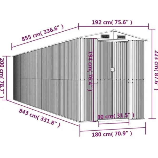 Online Haveskur i galvaniseret stål - Rummelig udendørs opbevaringsløsning | Størrelse: 192x85x223 cm | Farve: Antracitgrå Skure, Garager & Carports