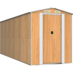 Haveskur i galvaniseret stål - Rummelig opbevaringsløsning | Farve: Lysebrun | Størrelse: 192x523x223 cm Skure, Garager & Carports