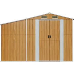Clearance Haveskur i galvaniseret stål - Opbevaring til haven | Størrelse: 277x93x179 cm | Farve: Brun Skure, Garager & Carports