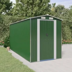 Sale Haveskur i galvaniseret stål - Rummeligt opbevaringsskur | Farve: Grøn | Størrelse: 192x440x223 cm Skure, Garager & Carports