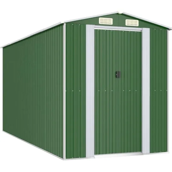 Sale Haveskur i galvaniseret stål - Rummeligt opbevaringsskur | Farve: Grøn | Størrelse: 192x440x223 cm Skure, Garager & Carports