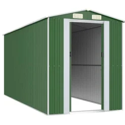 Sale Haveskur i galvaniseret stål - Rummeligt opbevaringsskur | Farve: Grøn | Størrelse: 192x440x223 cm Skure, Garager & Carports
