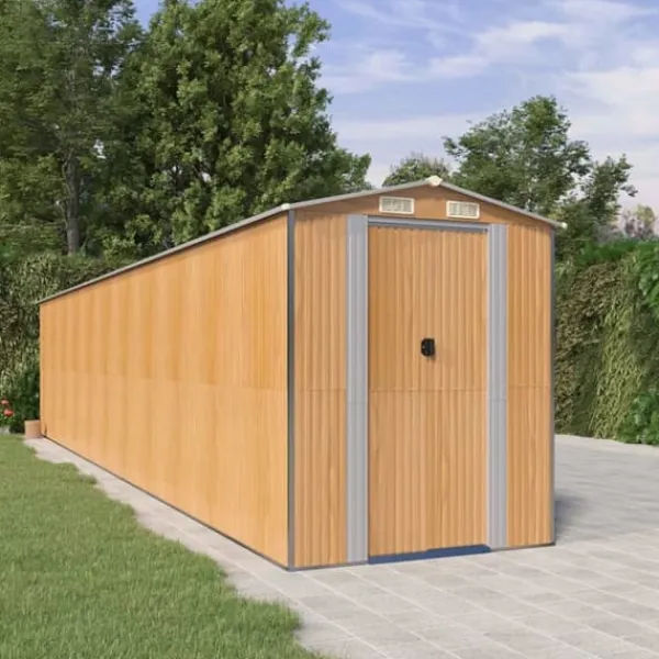 Skure, Garager & Carports^Haveskur i galvaniseret stål - Udendørs opbevaring | Farve: Lysebrun | Størrelse: 192x938x223 cm
