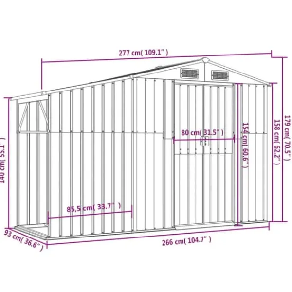 Skure, Garager & Carports^Haveskur i galvaniseret stål - Opbevaringsløsning til haven | Størrelse: 277x93x179 cm | Farve: Brun