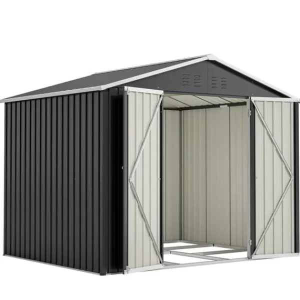 Skure, Garager & Carports^Haveskur i metal 240×192,3×191 cm med skydedør og 4 ventilationsåbninger, aflåseligt haveskur