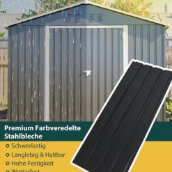 Skure, Garager & Carports^Haveskur i metal 240×192,3×191 cm med skydedør og 4 ventilationsåbninger, aflåseligt haveskur