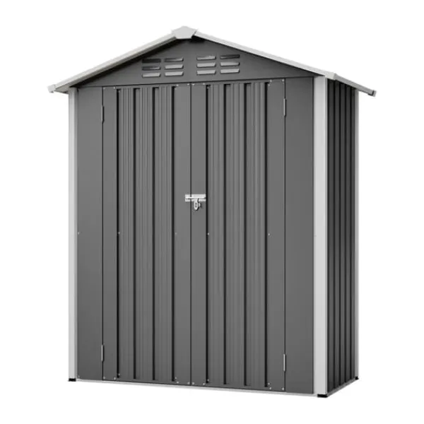 Skure, Garager & Carports^Haveskur i metal 154×83×180 cm med ventilationshuller, inkl. metalfundament, aflåselig dør, vejrbestandig – grå