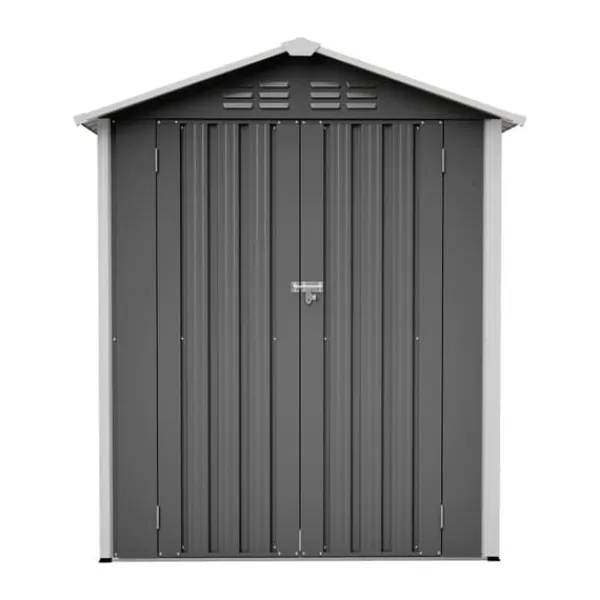 Skure, Garager & Carports^Haveskur i metal 154×83×180 cm med ventilationshuller, inkl. metalfundament, aflåselig dør, vejrbestandig – grå