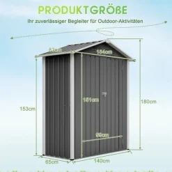 Skure, Garager & Carports^Haveskur i metal 154×83×180 cm med ventilationshuller, inkl. metalfundament, aflåselig dør, vejrbestandig – grå