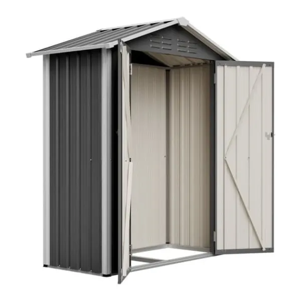 Skure, Garager & Carports^Haveskur i metal 154×83×180 cm med ventilationshuller, inkl. metalfundament, aflåselig dør, vejrbestandig – grå
