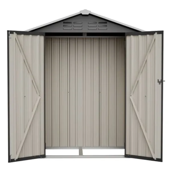 Skure, Garager & Carports^Haveskur i metal 154×83×180 cm med ventilationshuller, inkl. metalfundament, aflåselig dør, vejrbestandig – grå