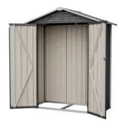 Skure, Garager & Carports^Haveskur i metal 154×83×180 cm med ventilationshuller, inkl. metalfundament, aflåselig dør, vejrbestandig – grå