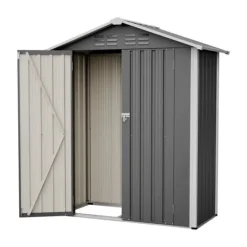 Skure, Garager & Carports^Haveskur i metal 154×83×180 cm med ventilationshuller, inkl. metalfundament, aflåselig dør, vejrbestandig – grå