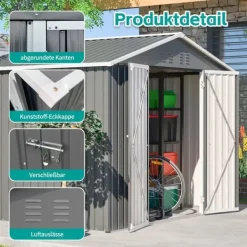 Skure, Garager & Carports^Haveskur i metal 8×6 fod med foldedør, antracitgrå – til opbevaring af haveredskaber og værktøj