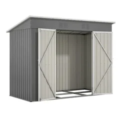 Skure, Garager & Carports^Haveskur i metal 8×4 ft (ca. 244×122 cm), grå – vejrbestandig, inkl. metalfundament (uden gulv) til have/terrasse
