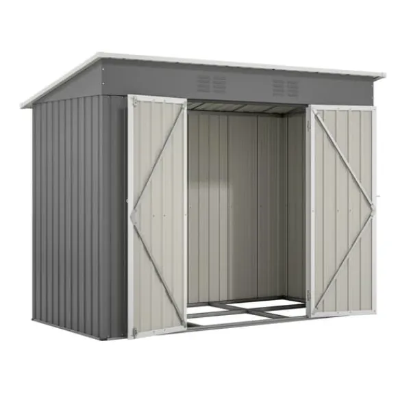 Skure, Garager & Carports^Haveskur i metal 8×4 ft (ca. 244×122 cm), grå – vejrbestandig, inkl. metalfundament (uden gulv) til have/terrasse