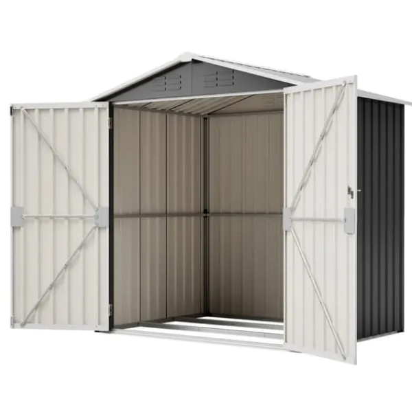 Clearance Haveskur i metal 142 x 185 cm, grå – aflåselig dør, ventilationshul, inkl. metalbund, vejrbestandig til haveredskaber Skure, Garager & Carports