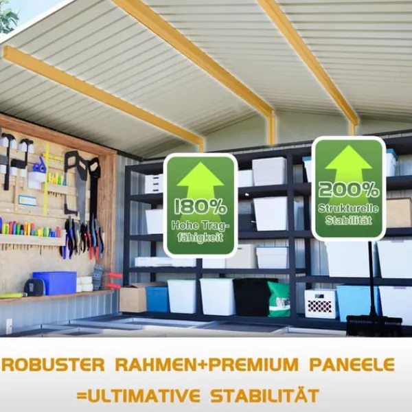 Sale Haveskur i metal 300 x 252 x 191 cm, grå – gaveltag, robust opbevaring til haveredskaber og redskaber Skure, Garager & Carports